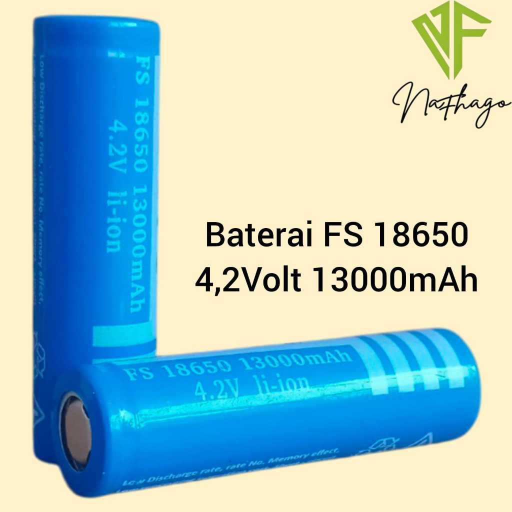 Baterai Charger Atau Baterai Cas Li-ion FS 18650 Biru 4.2Volt 13000mAh Isi 2 pcs