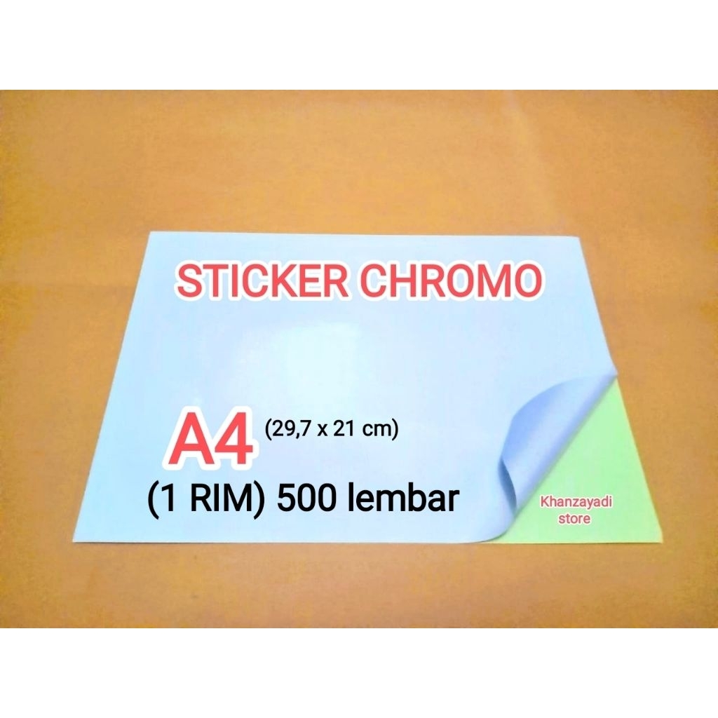 

Kertas stiker chromo glossy A4 (1 rim) isi 500 lembar / sticker chromo putih (glossy) A4 premium high quality