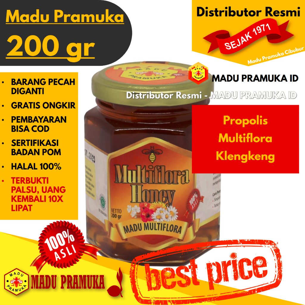 

MADU PRAMUKA 200 GR GRAM - Multiflora, Klengkeng, Propolis - Asli Original Alami Murni Murah - Resmi Official Store Star Seller