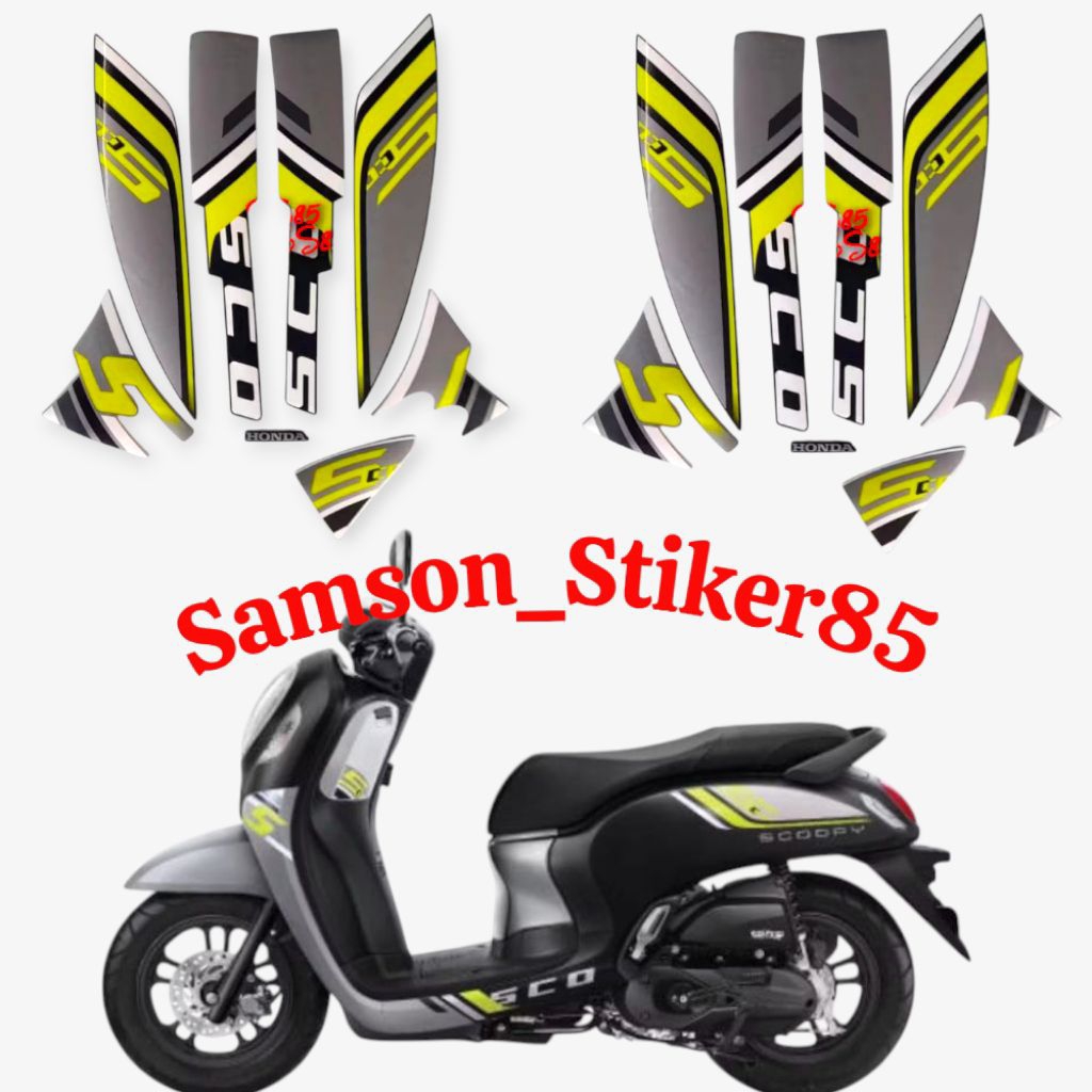 stiker striping lapisan sepeda motor lis bodi polet Honda Scoopy 2022 2023 Sporty Hitam Silver