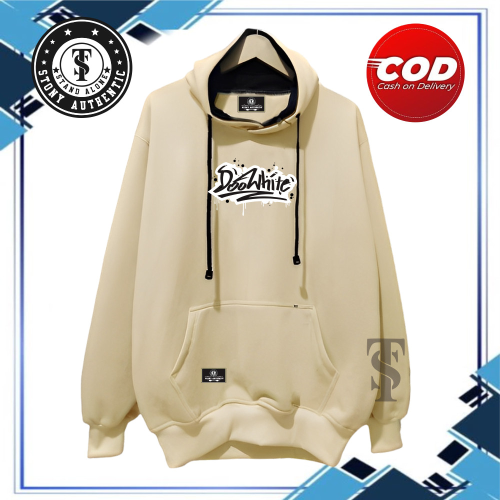 Switer Hoodie Pria Wanita Terlaris Bahan Katun Flecee Warna Cream Jaket Distro Cowok Cewek
