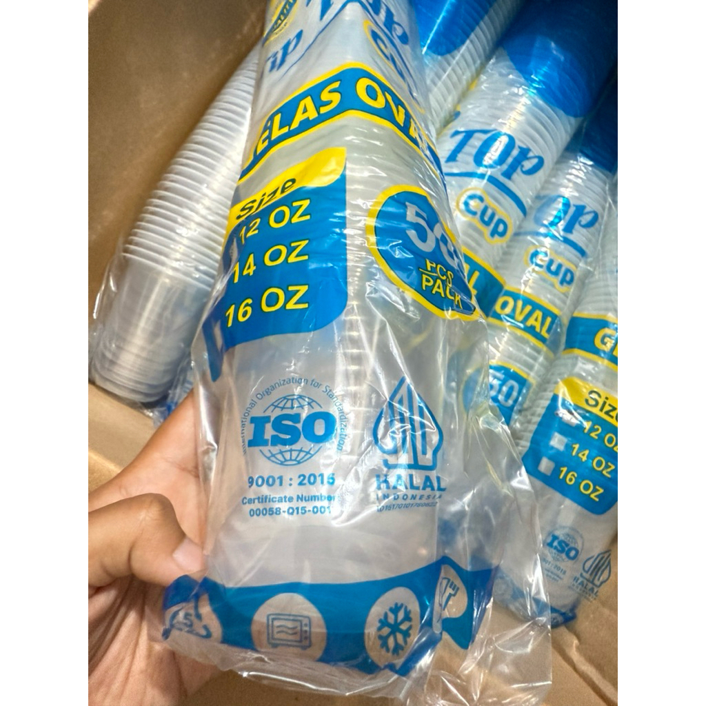 [ HARGA PABRIK ] ECER GELAS CUP PLASTIK OVAL TIPTOP bening berkualitas tebal