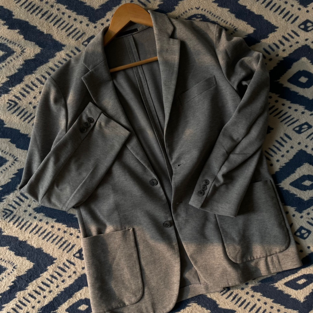 UNIQLO BLAZER LIGHT GREY JACKET COMFORT JAS PRIA SLIMFIT FORMAL