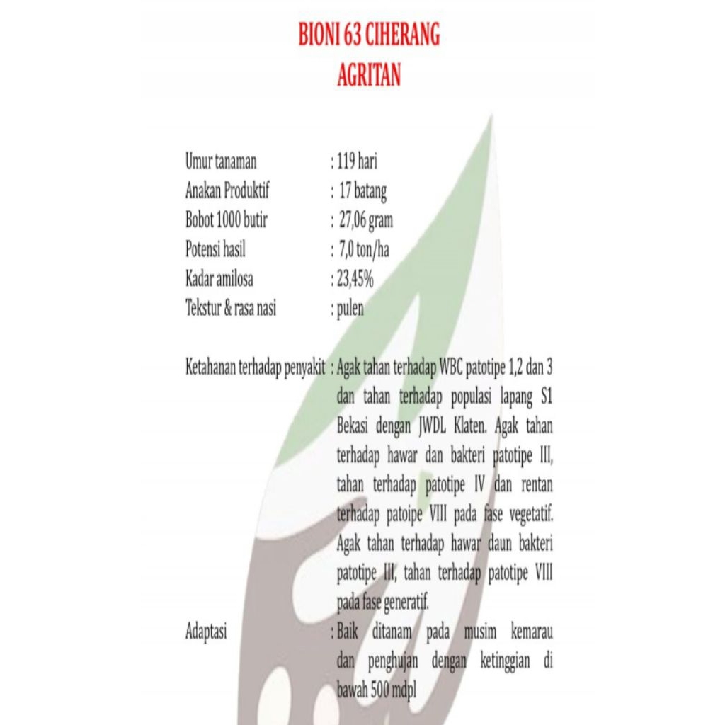 benih padi ciherang bioni 63