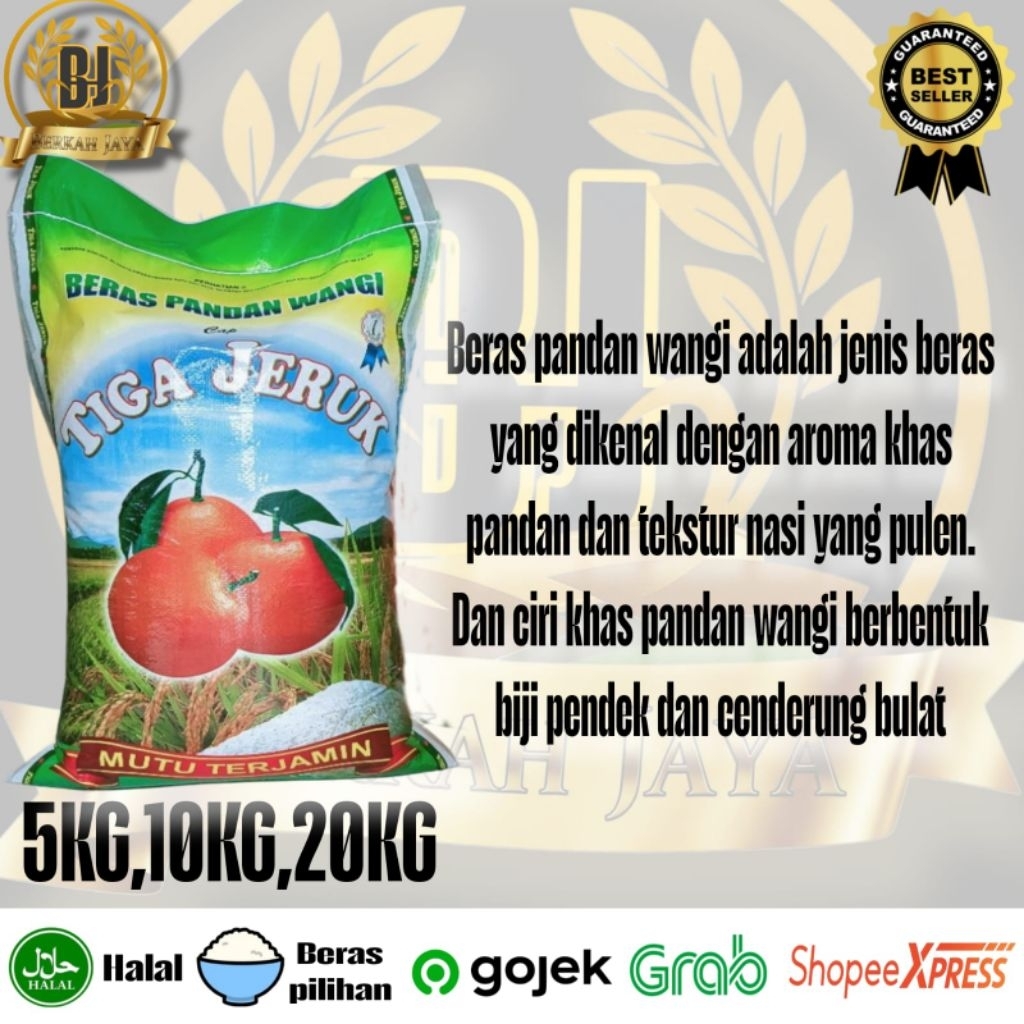 

Beras Cap Tiga Jeruk Pandan Wangi Original 5KG 10KG 20KG Berkualitas Super Premium
