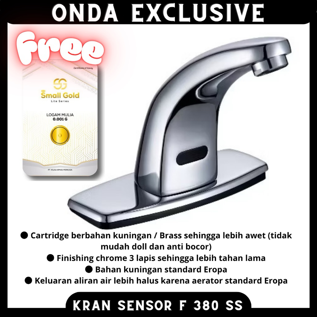 Kran Sensor Air Otomatis ONDA Exclusive F 380 SS | Brass Material Anti Bocor + Bonus Logam Mulia