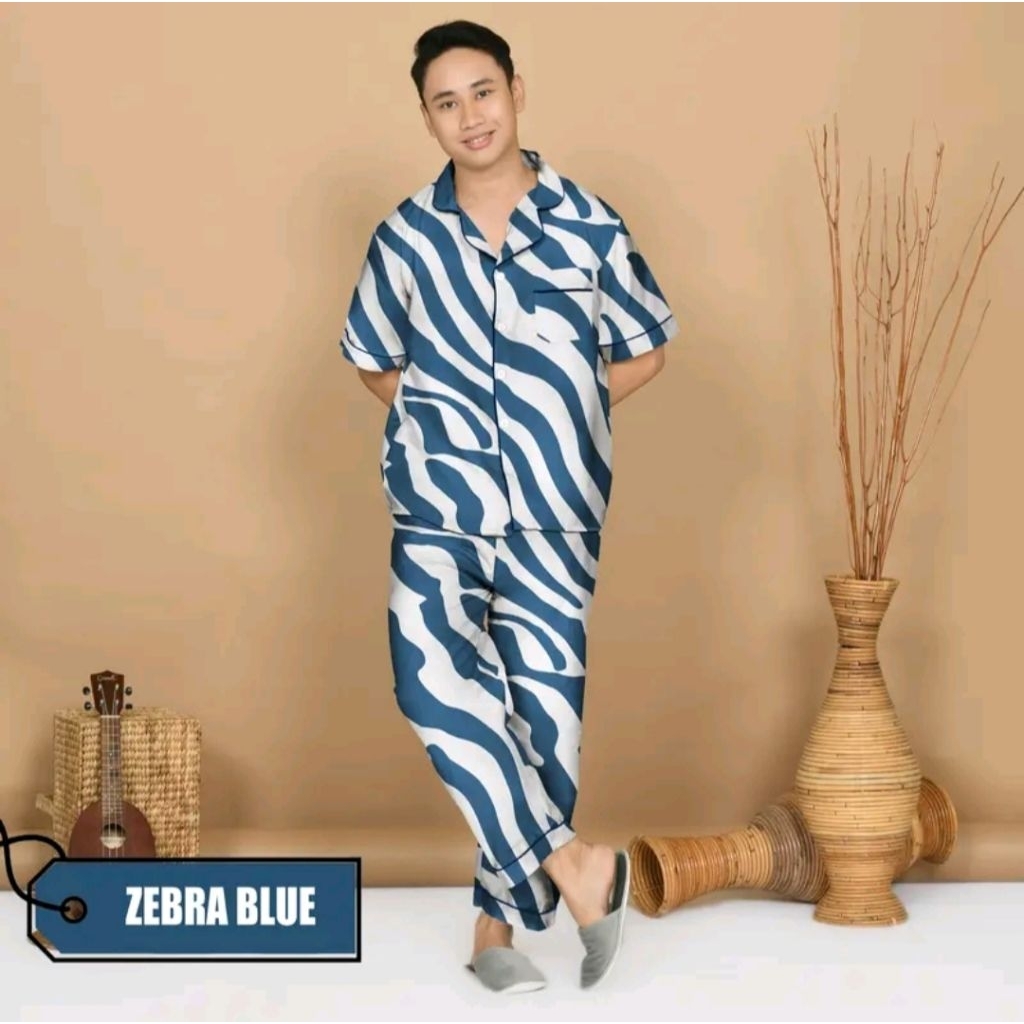 piyama 1 set / baju tidur motif zebra pria wanita