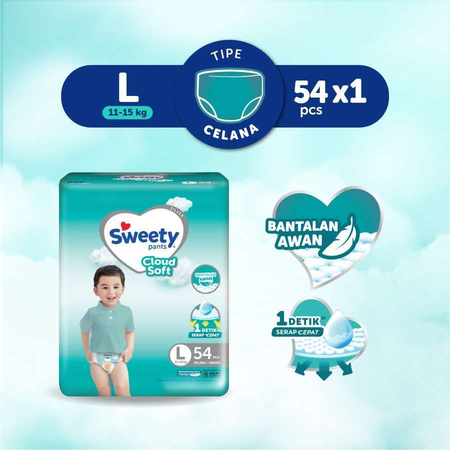 SWEETY SILVER PANTS L54 ukuran L54 PAMPERS BAYI MERK SWEETY