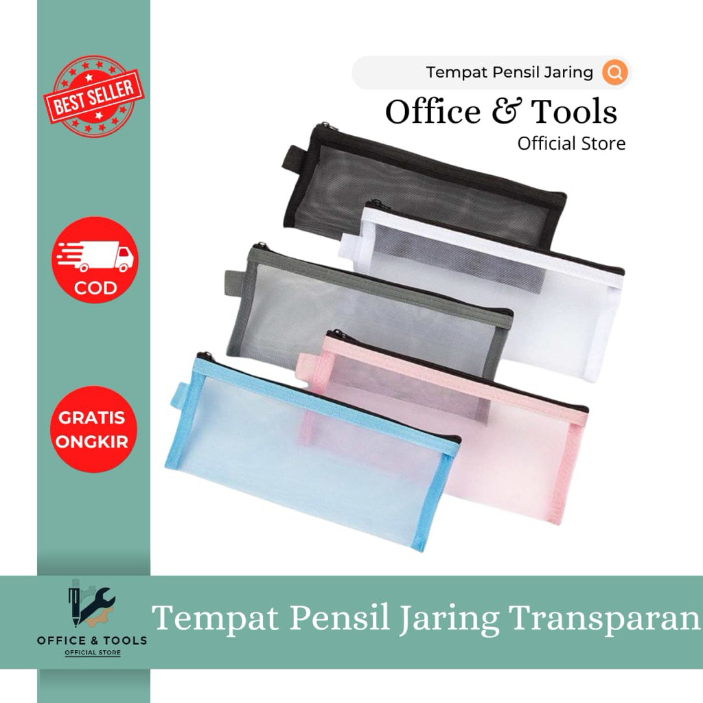

Tempat Pensil Jaring Transparan Aesthetic Kotak Pensil Resleting Pouch Office & Tools