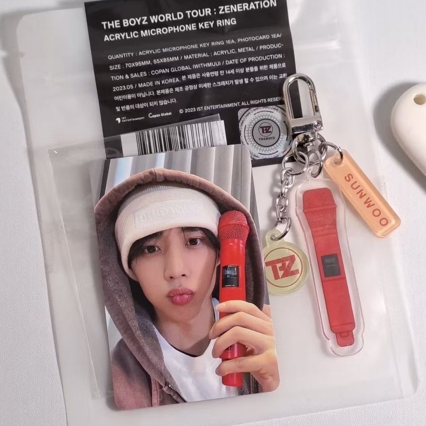 SUNWOO THE BOYZ WORLD TOUR : ZENERATION ACRYLIC MICROPHONE KEY RING PHOTOCARD PC OFFICIAL