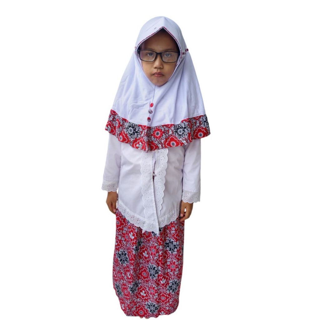 stelan baju kebaya anak perempuan sd batik nasional plus hijab