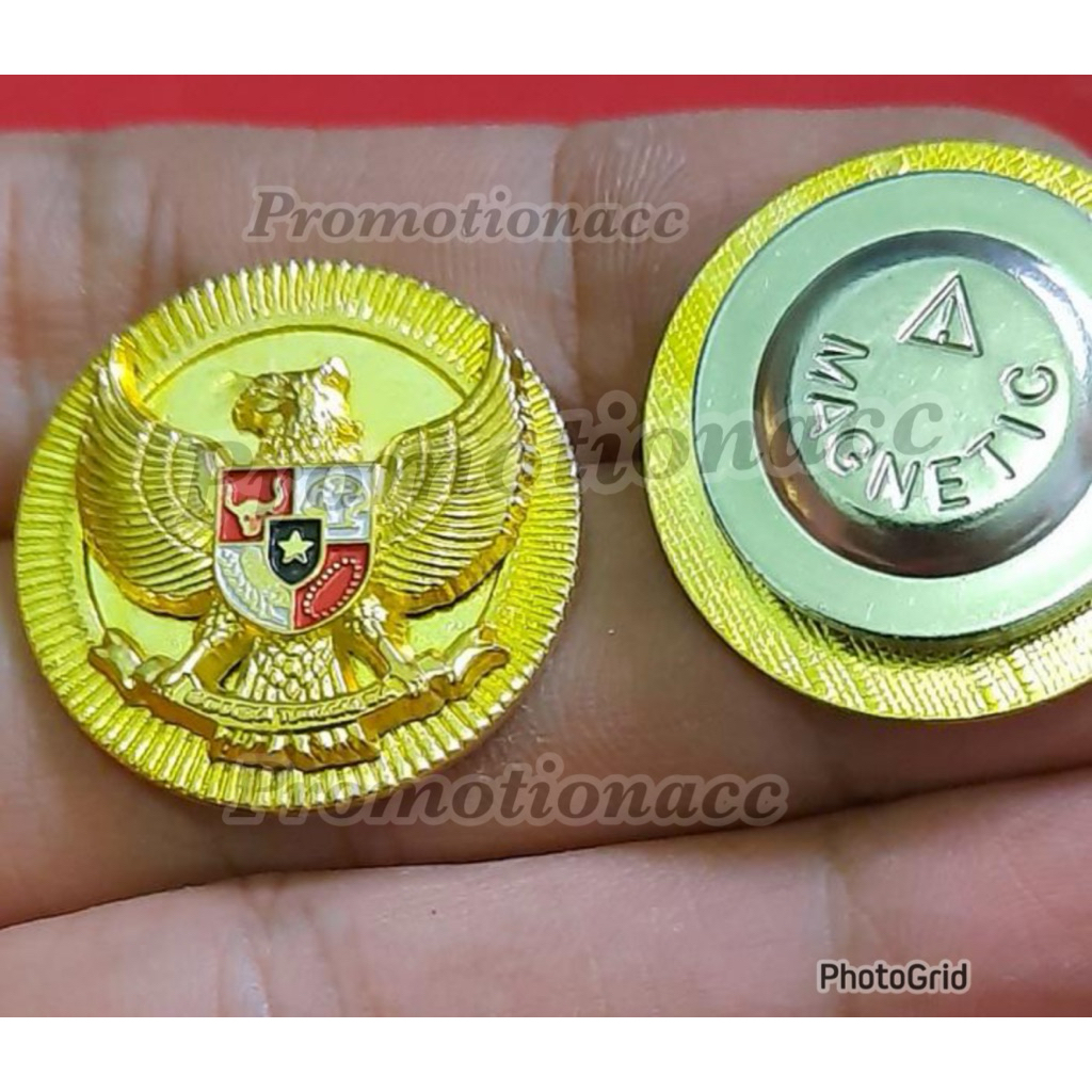 Pin GARUDA Tumpuk Bulat Gerigi Garuda Pancasila Bulat Gerigi 2,5cm Peniti Magnet Logam Kuningan Sepu