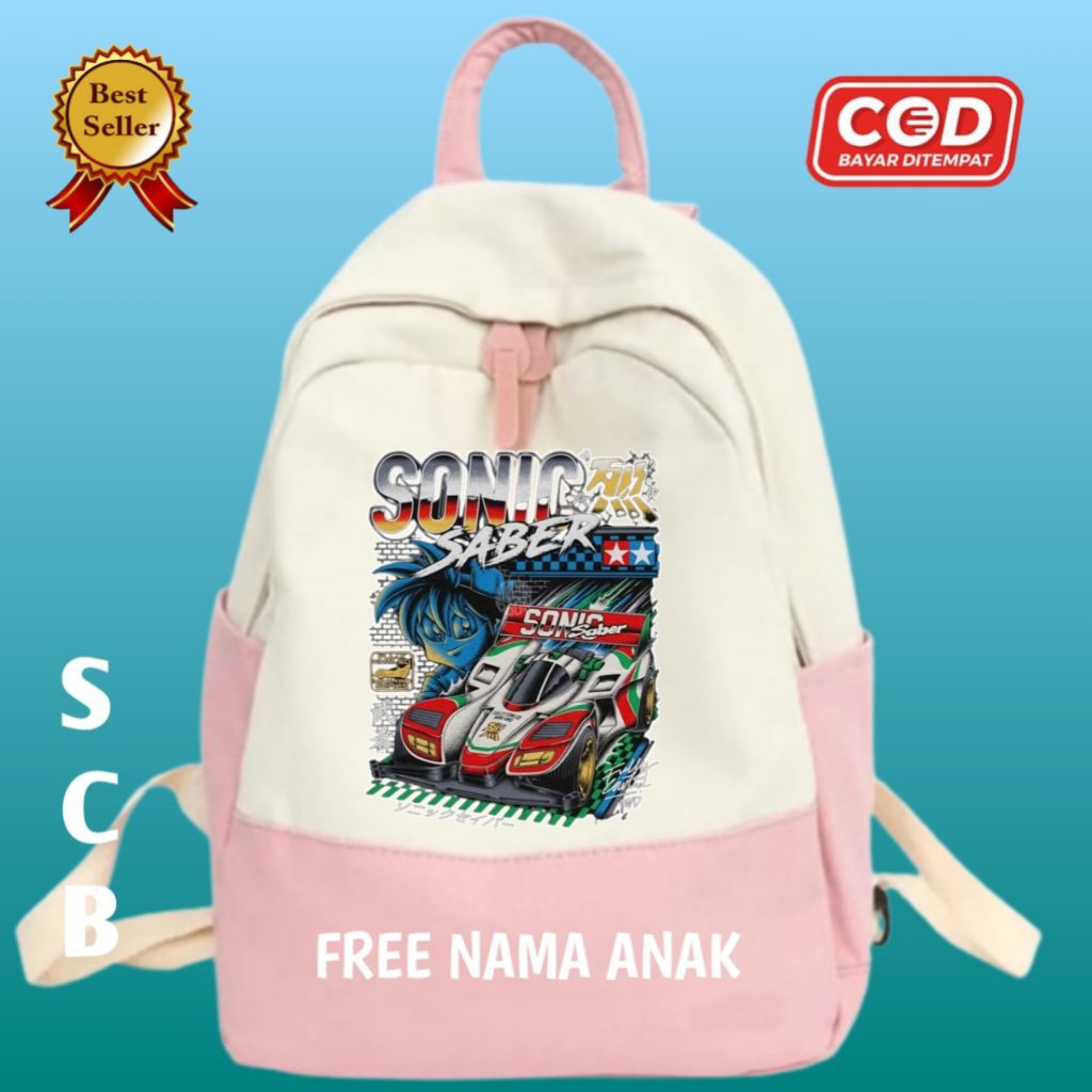 TAMIYA Tas Ransel Anak Sekolah SD TK PAUD MOBIL TAMIYA SONIC SABER FREE NAMA