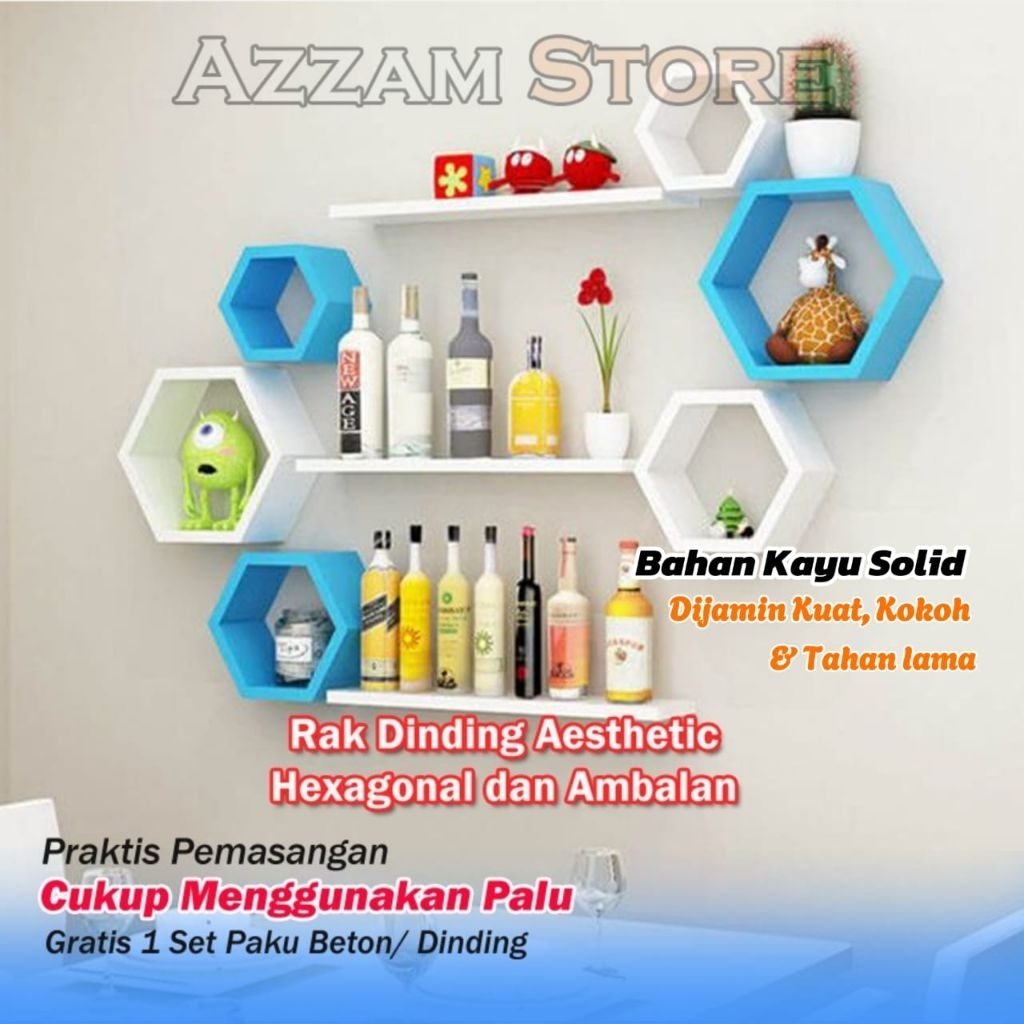 Rak dinding hias hexagonal kayu jati Belanda dijamin kuat, kokoh dan tahan lama, hiasan dinding este