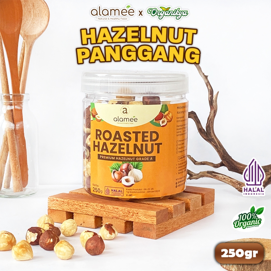 

ALAMEE Kacang Hazelnut Panggang Roasted Cemilan Sehat Rendah Kalori Kacang Kemiri 250gr organikya