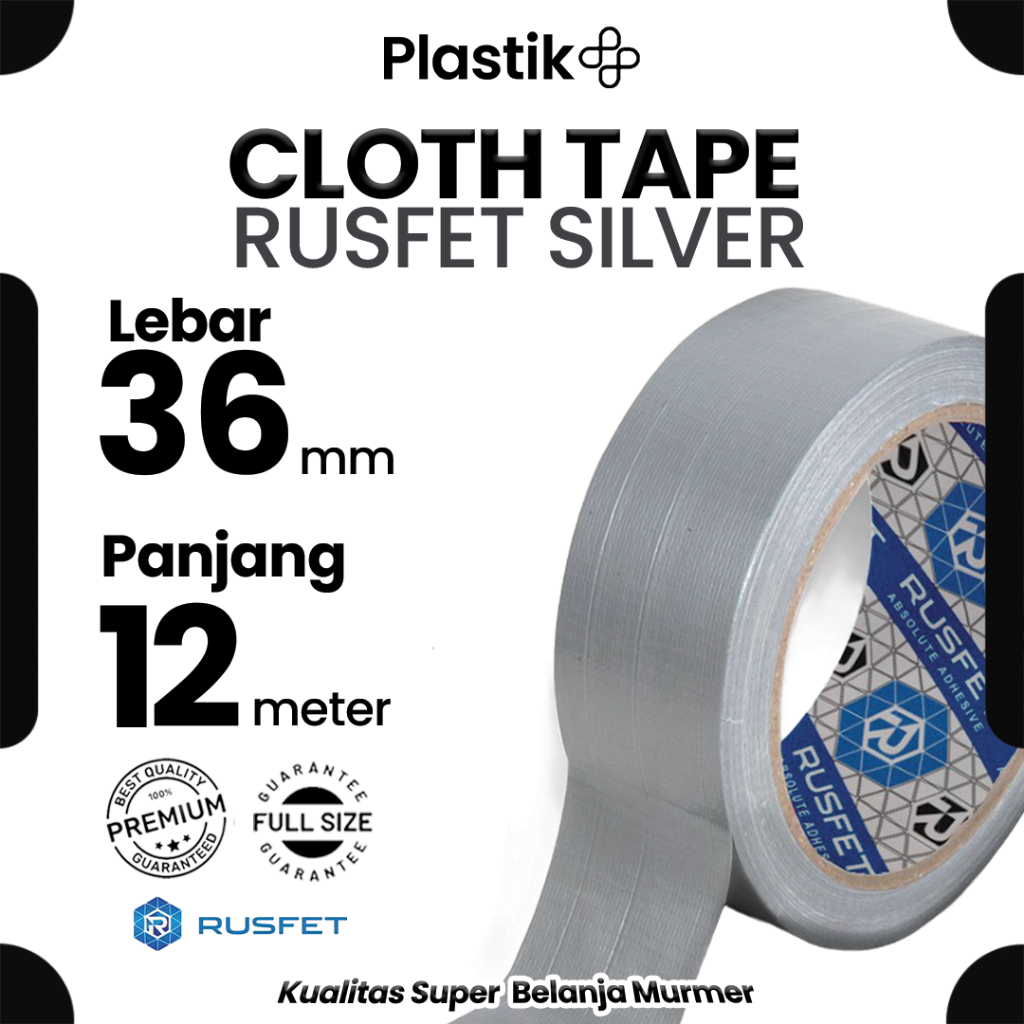 

Cloth Tape Lakban Kain Silver 36mm x 12m Isolasi / Solatip Kain Merek Rusfet Harga Ecer Termurah