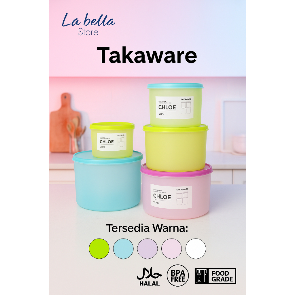 Takaware - Chloe Set 5pcs Wadah Makanan Plastik Premium 5000ml Food Container BPA Free Grade Microwa