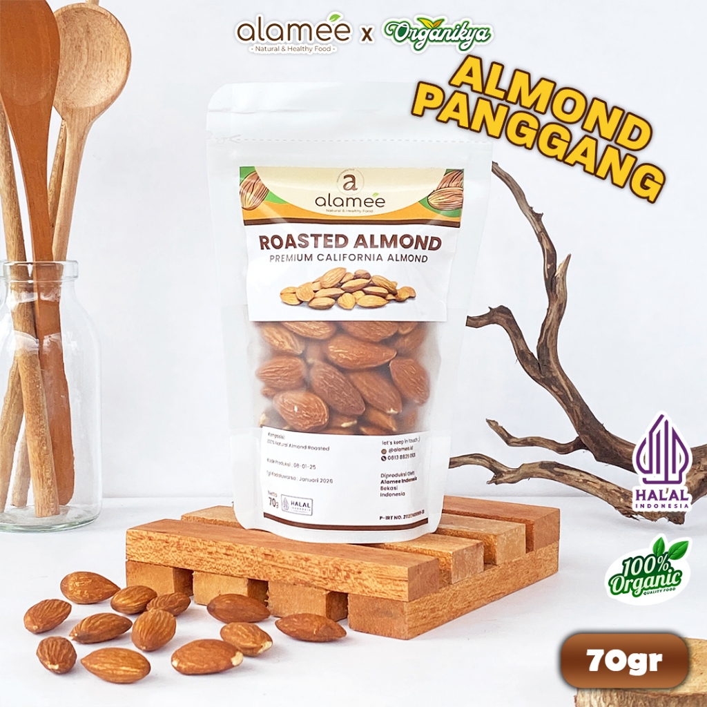 

ALAMEE Kacang Almond Almon Kupas Panggang Roast Roasted California Oven Siap Makan 70GR organikya