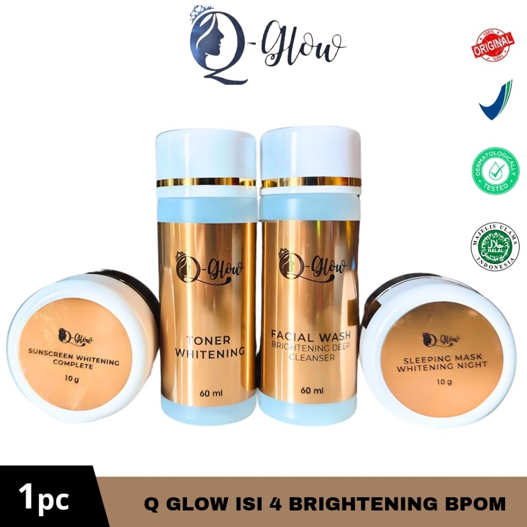 PROMO ECER PAKET Q GLOW 100% ORIGINAL facial wash, toner, day cream, night cream Brightening krim ma
