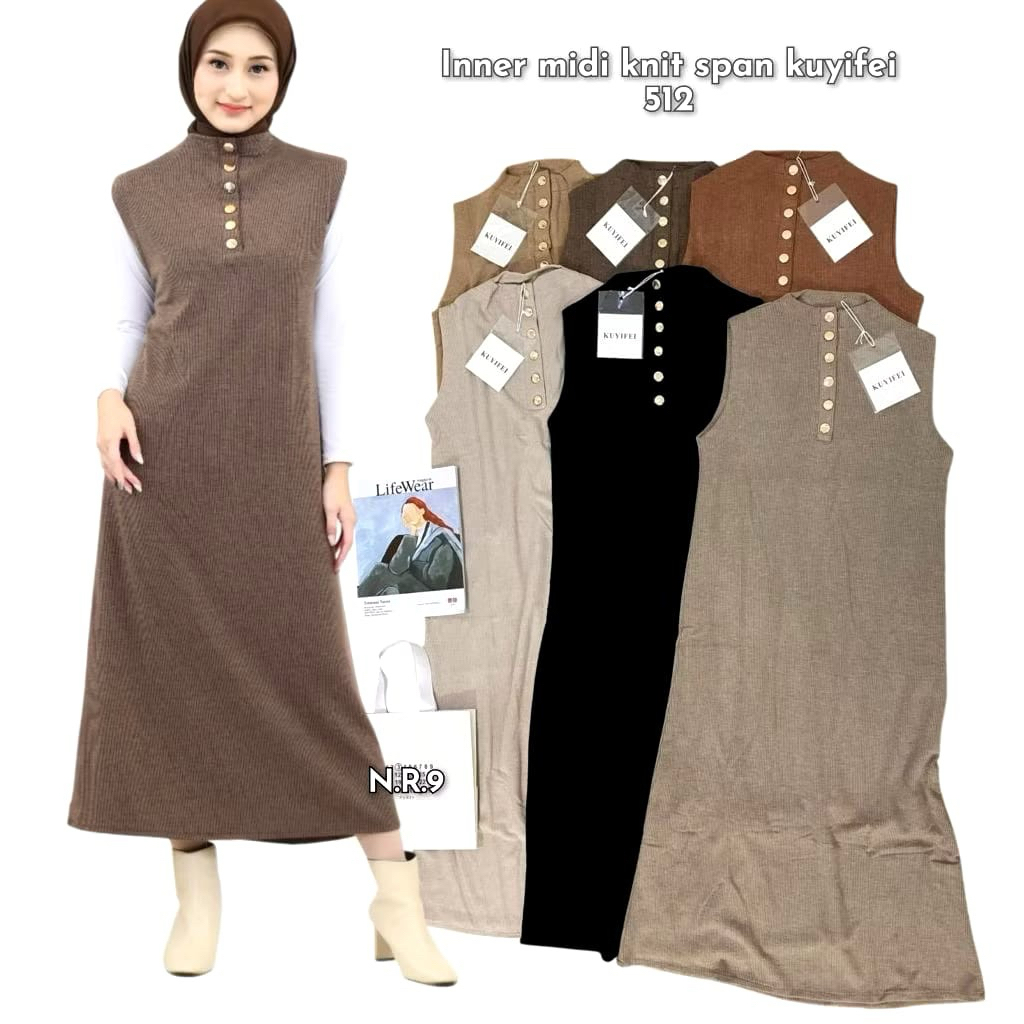 inner dress kuyifei knit busui, kuyifei midi knit tanpa lengan, inner midi knit premium import bkk