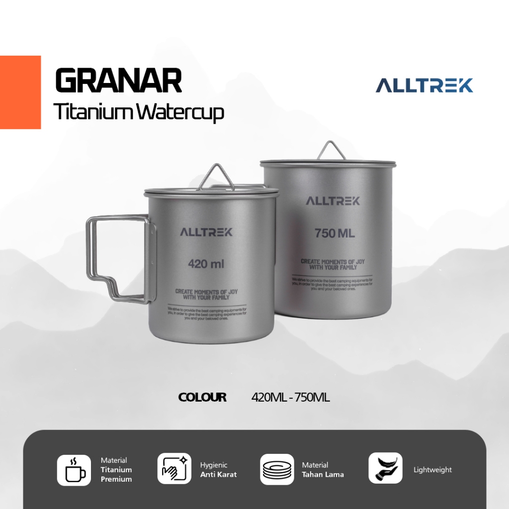 ALLTREK Titanium Water Cup GRANAR Portable Panci Masak Nesting Outdoor Hiking Camping