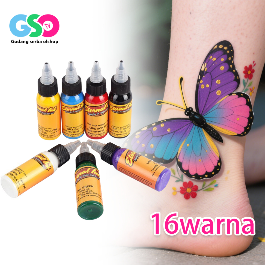 16 Warna 30ML Tinta Tato Permanen Tato Tinta Set Pigmen Tinta Tato Tintas Mesin Tato Pigmen