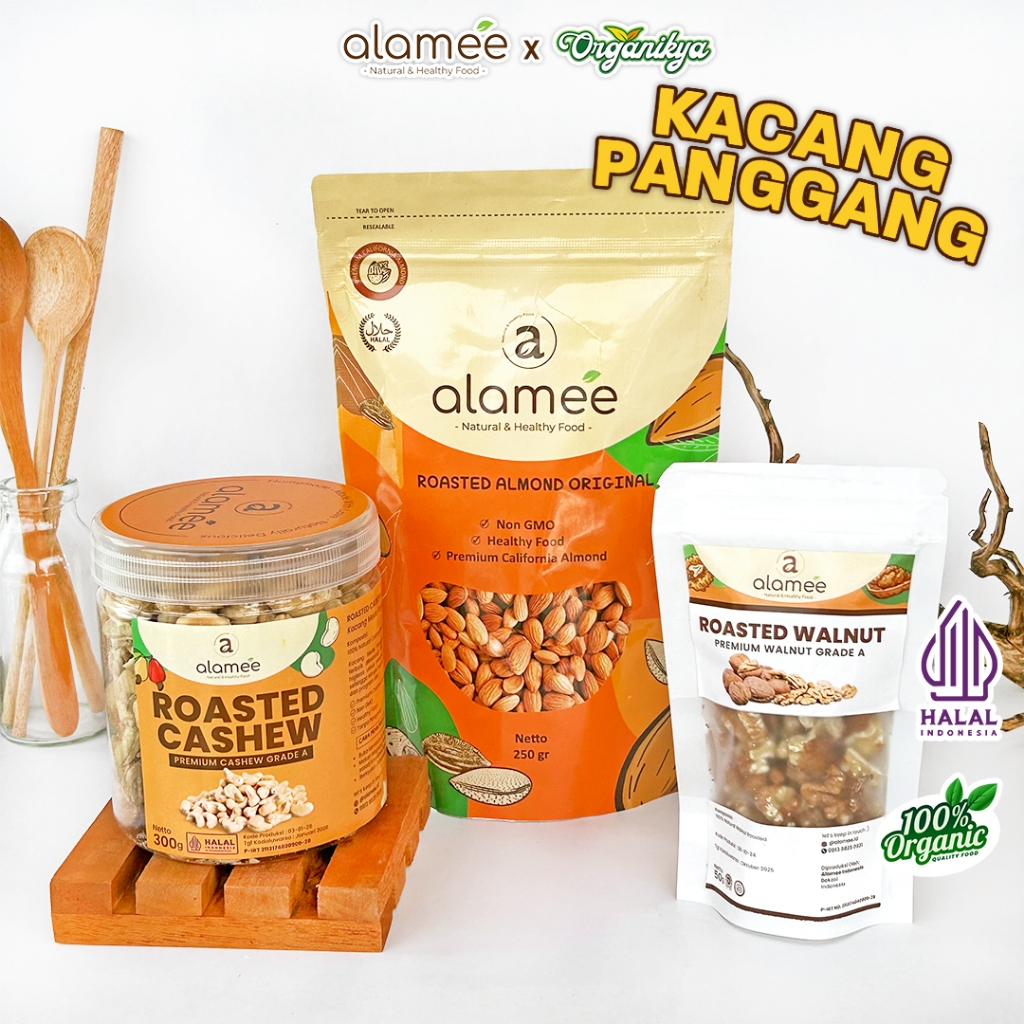 

ALAMEE Kacang Almond Mede Walnut Pistachio Kupas Panggang Roasted Oven Siap Makan organikya