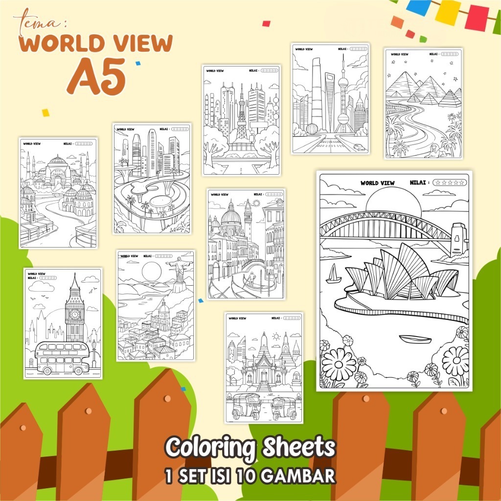 

(A5) KERTAS MEWARNAI ANAK - COLORING SHEETS KODE WORLD VIEW - LEMBAR MEWARNAI ANAK