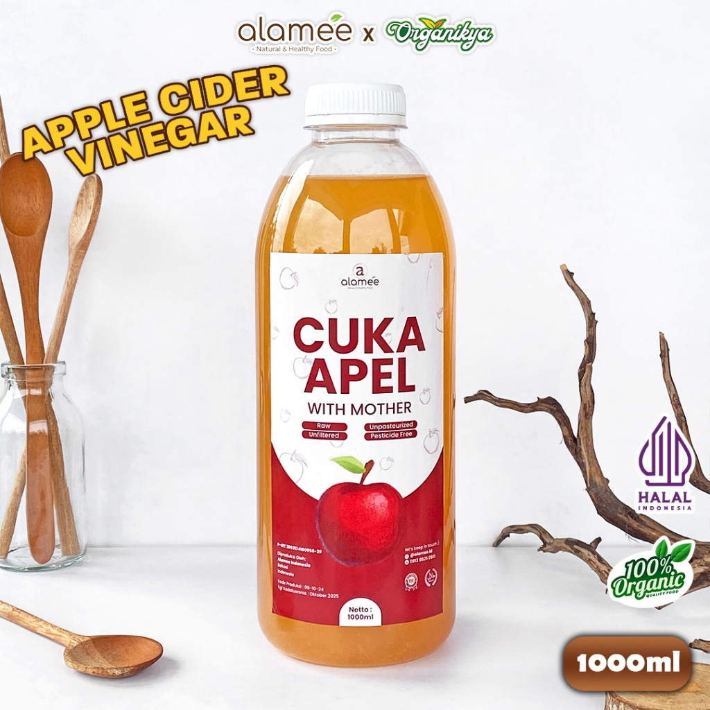 

ALAMEE Cuka Apel Original Vinegar With Mother Organik Apple Cider Vinegar Sari Buah 1L organikya