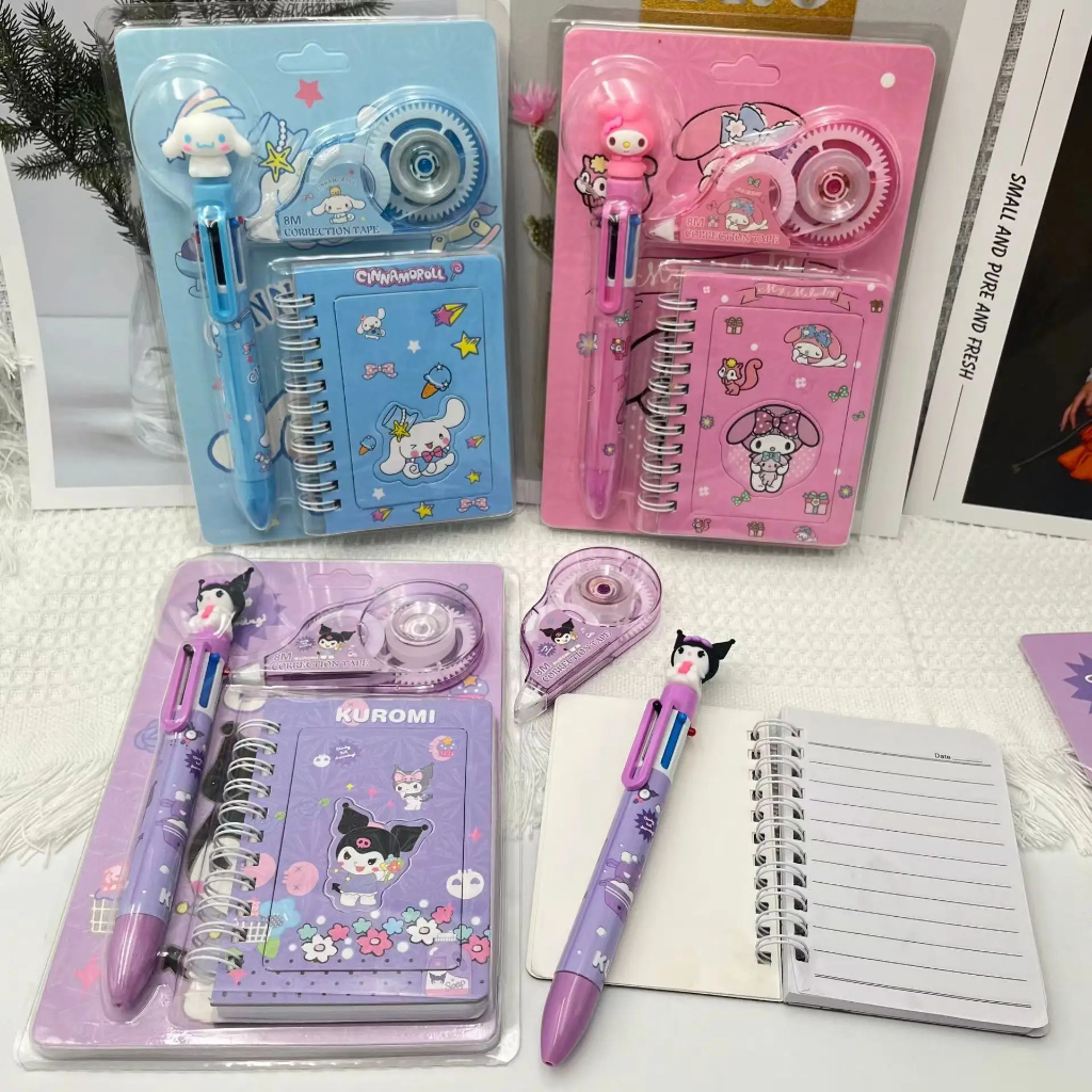 

Set Alat Tulis Lengkap Sanrio Kuromi Melody Cinnamoroll Pulpen Warna 4 in1 Notes Spiral Stipo Kertas Stipo Pita