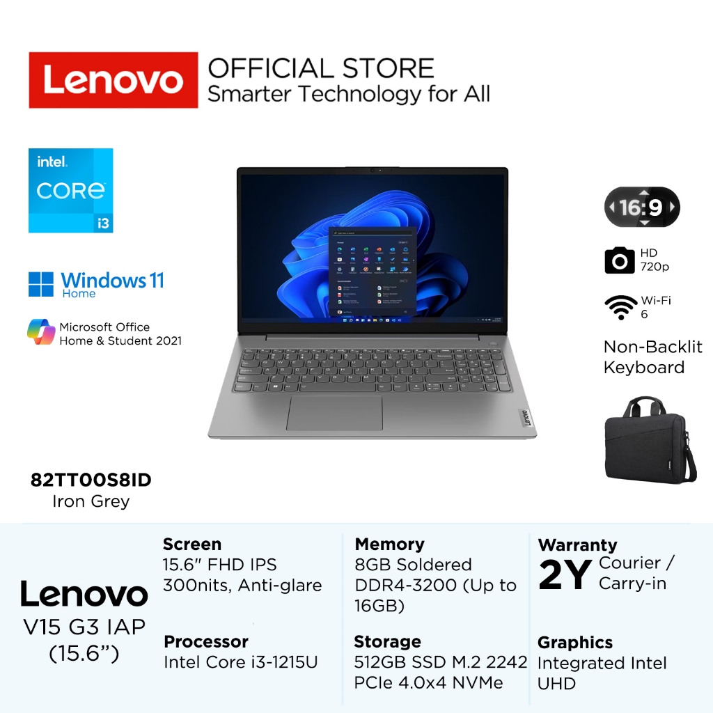Lenovo V15 G3 IAP S8ID Intel Core i3-1215U Integrated Intel UHD Graphics 8GB Soldered 512GB SSD M.2 
