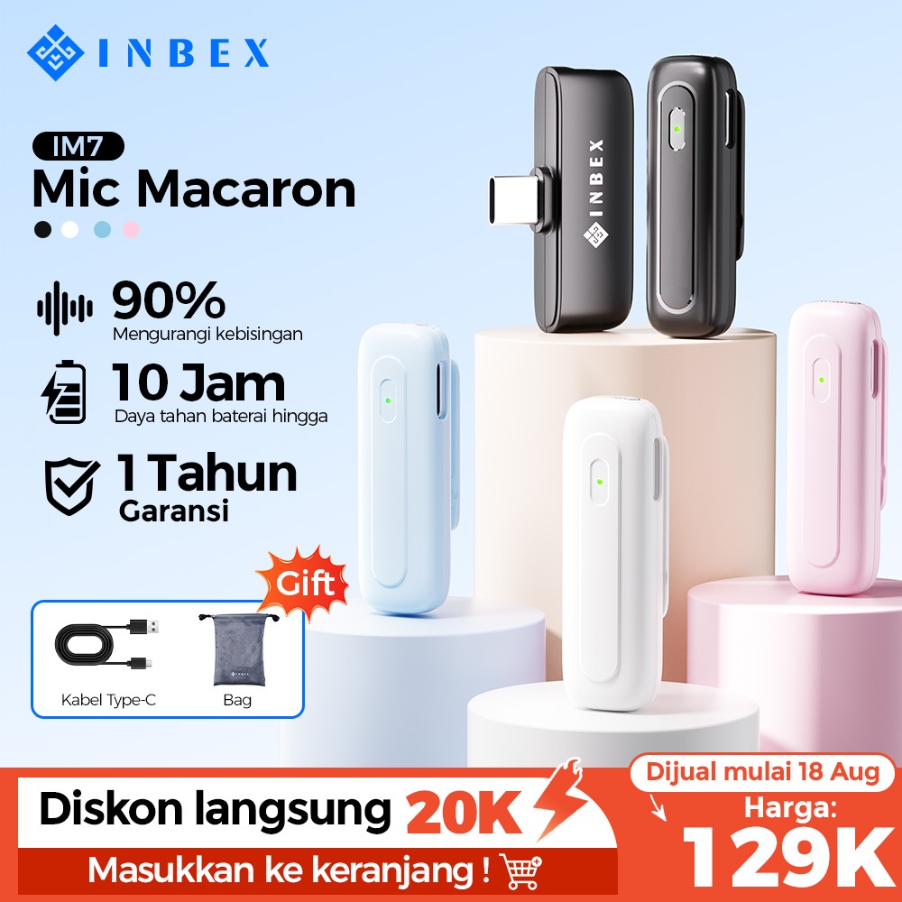 INBEX Microphone  Mic Wireless Bluetooth Clip on Karaoke  Untuk TikTok YouTube Facebook Live