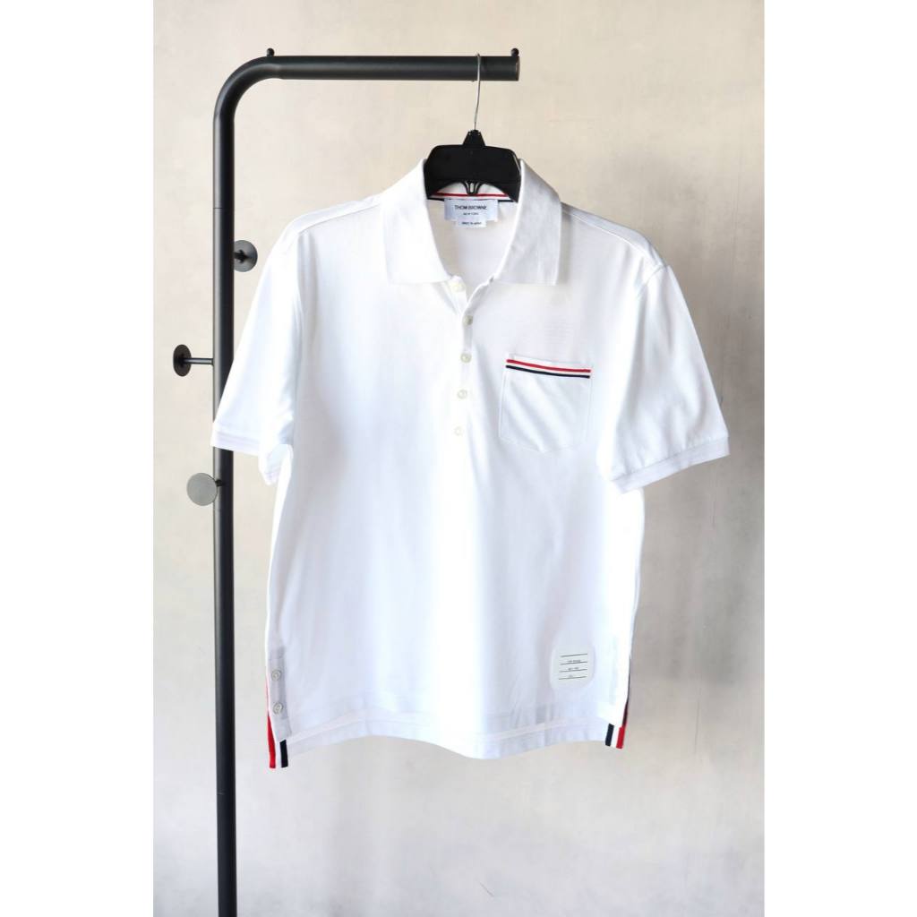 Thom Browne RWB pocket polo in white