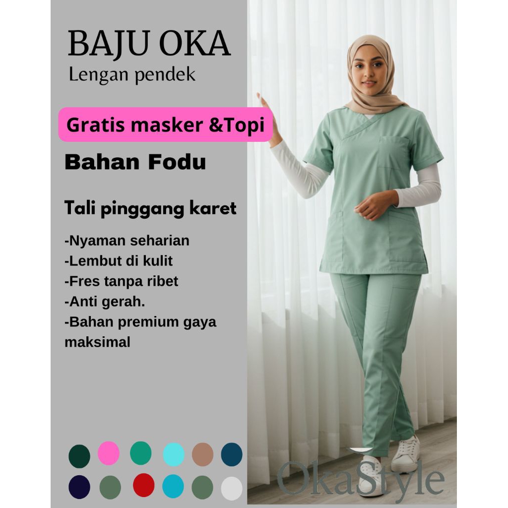 Baju Oka SCRUB Toyobo Lengan Pendek Set Baju Medis Lengan Pendek
