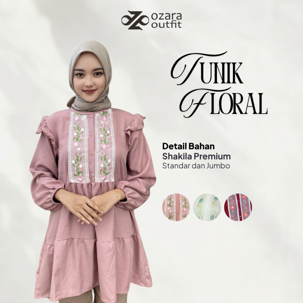 Tunik Bordir Floral Atasan Wanita Ozara Outfit Shakila Premium