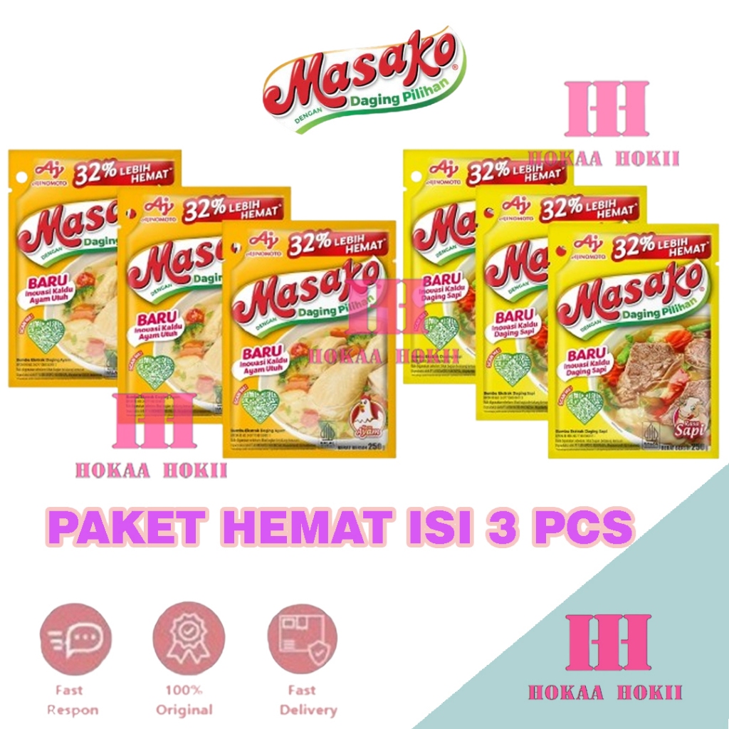 

Masako Bumbu Penyedap Rasa Kaldu Sapi - Kaldu Ayam Isi 3 x 250g