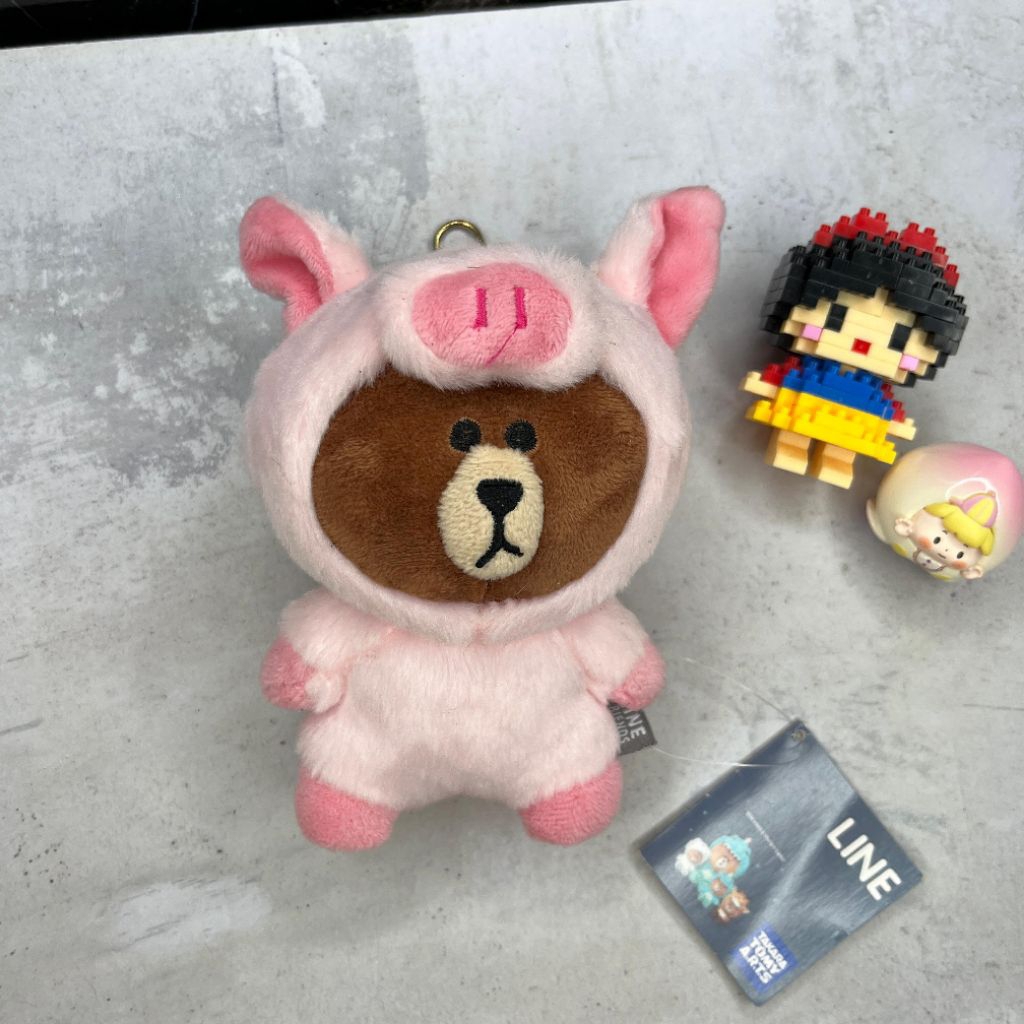 Gantungan Kunci Tas Boneka Brown Line friends Kostum Pig Original New Tag