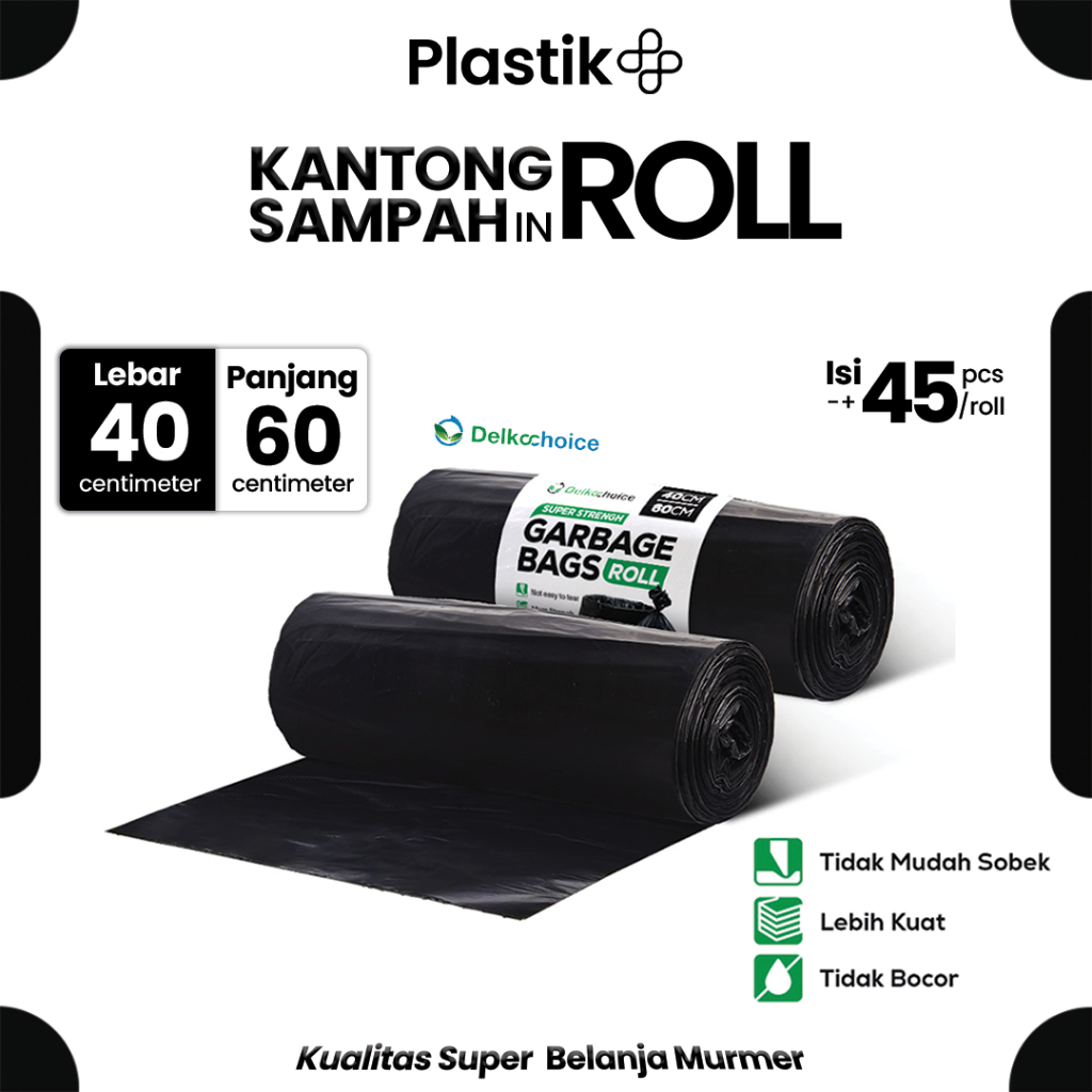 Kantong Kresek Plastik Sampah Roll 40cm x 60cm / Trash Bag / Garbage Bags Hitam Tebal Delkochoice