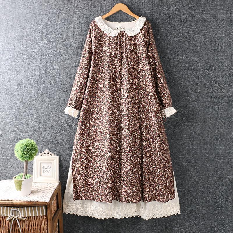 Fashion Women Autumn Long Sleeve Floral Lace Midi Dress