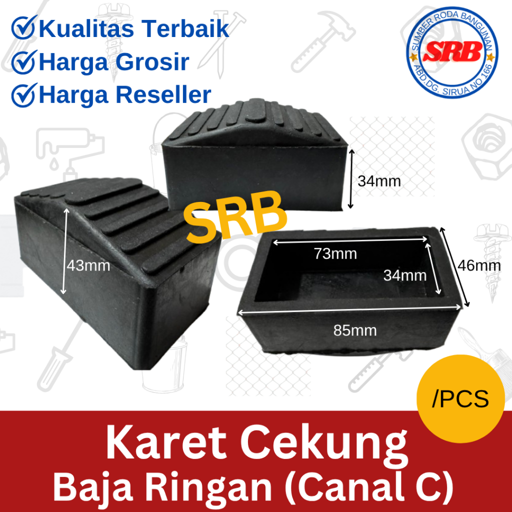 Karet Baja Ringan Kanal C 35x75 Cekung [PER PCS] | Besi Kanal C | Karet kaki tangga | Meja | Kursi