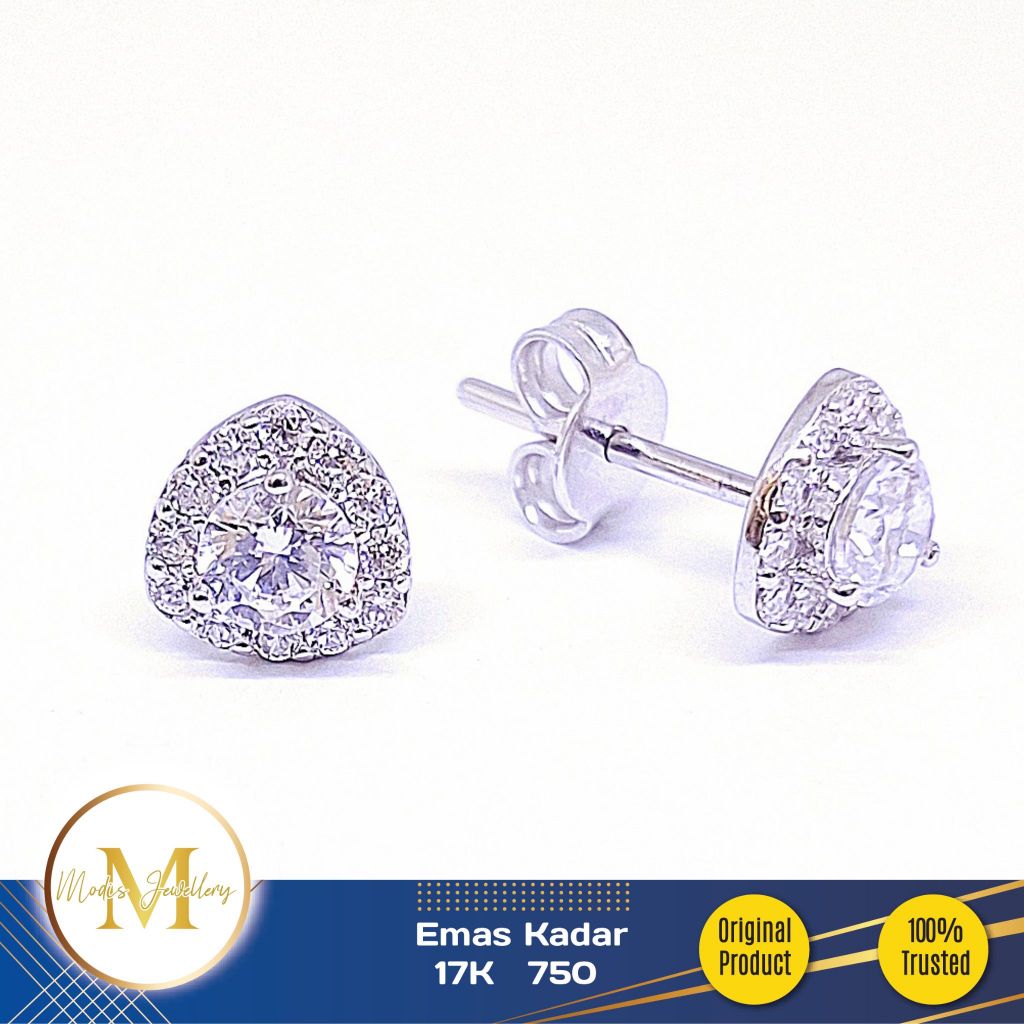 MODIS JEWELLERY - Anting Tusuk Segitiga Putih - Emas 17k  750
