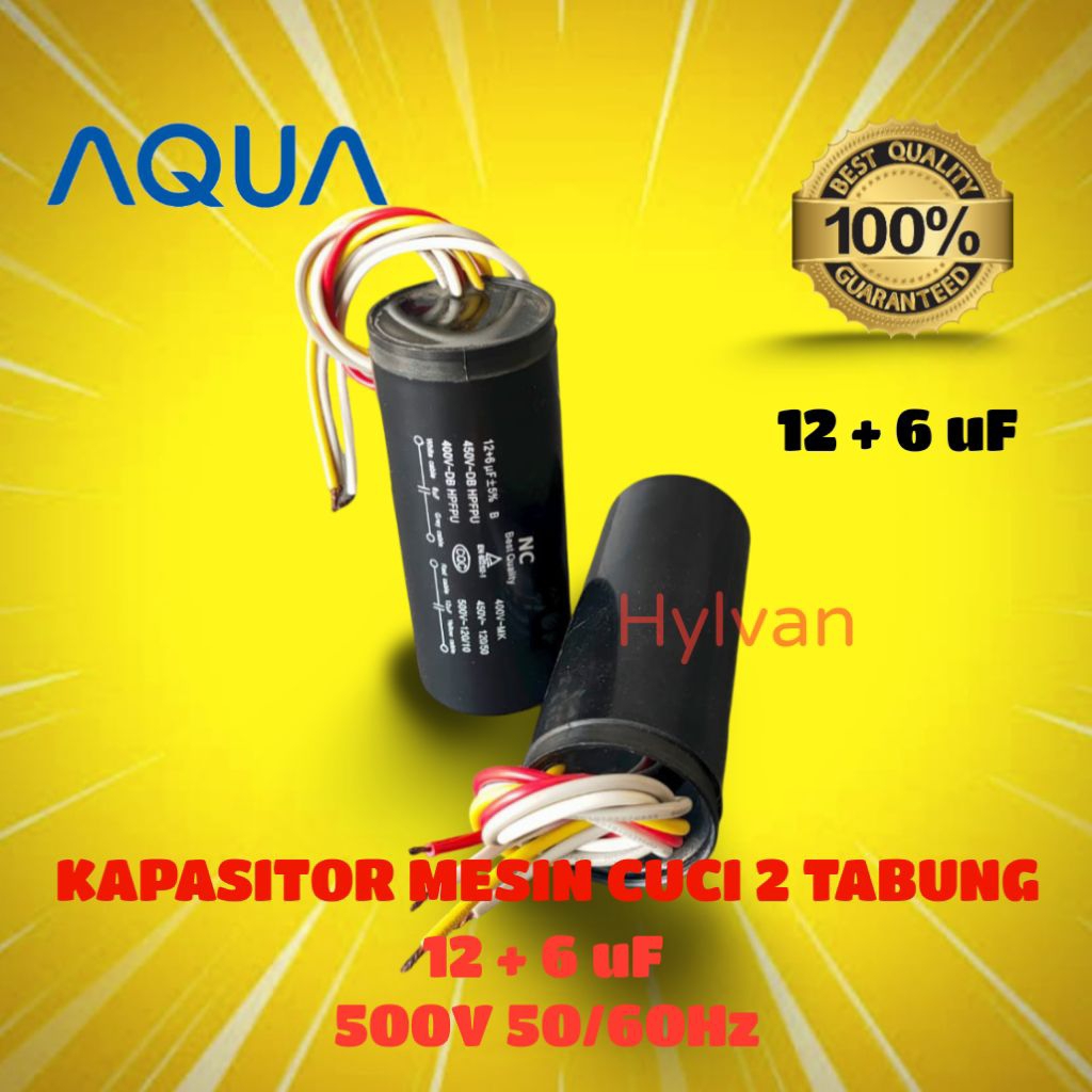 KAPASITOR MESIN CUCI 2 TABUNG 12 + 6 UF AQUA
