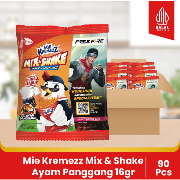 

Mie Kremezz Mix & Shake - Ayam Panggang - 1 Karton (9renceng) - 90 Pcs - 16gr