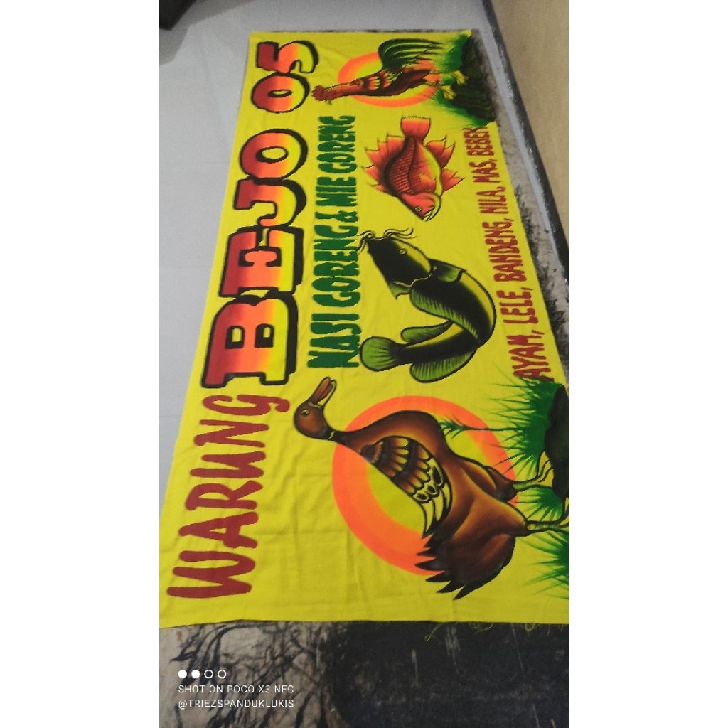 spanduk pecel lele lukis lamongan kain kuning