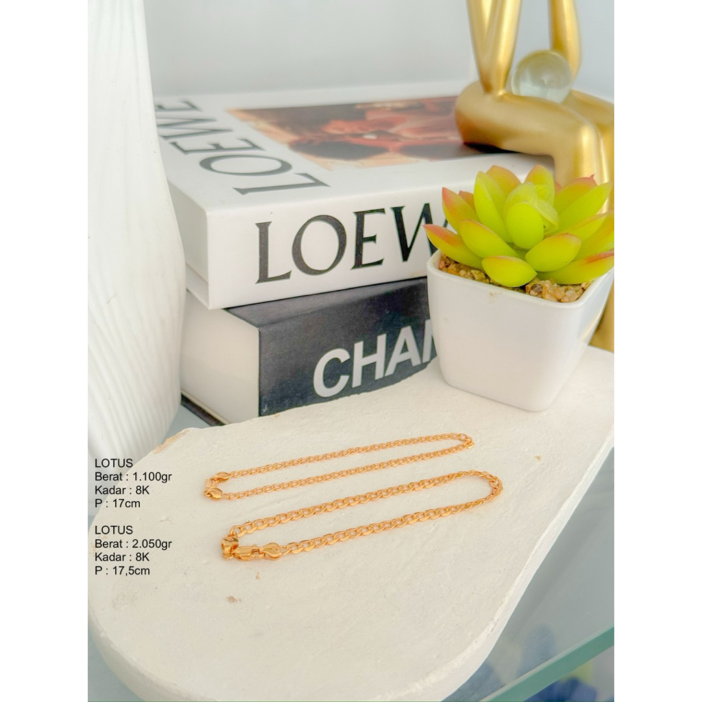 Perhiasan Gelang Emas Rantai Figaro LOTUS 8k/375