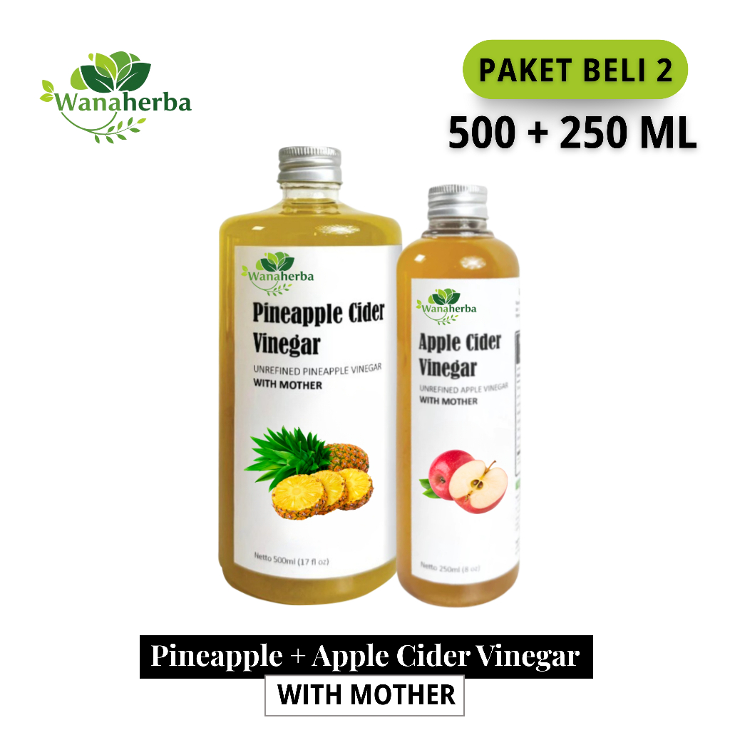 

Wanaherba Cuka Nanas + Cuka Apel With Mother 500 + 250 ML Paket 2 Botol
