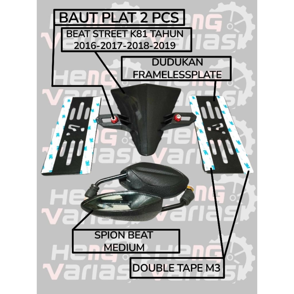 promo paket 4in1 motor beat street 2016-2019 dasi beat street+spion+dudukan plat+baut kunci L untuk 