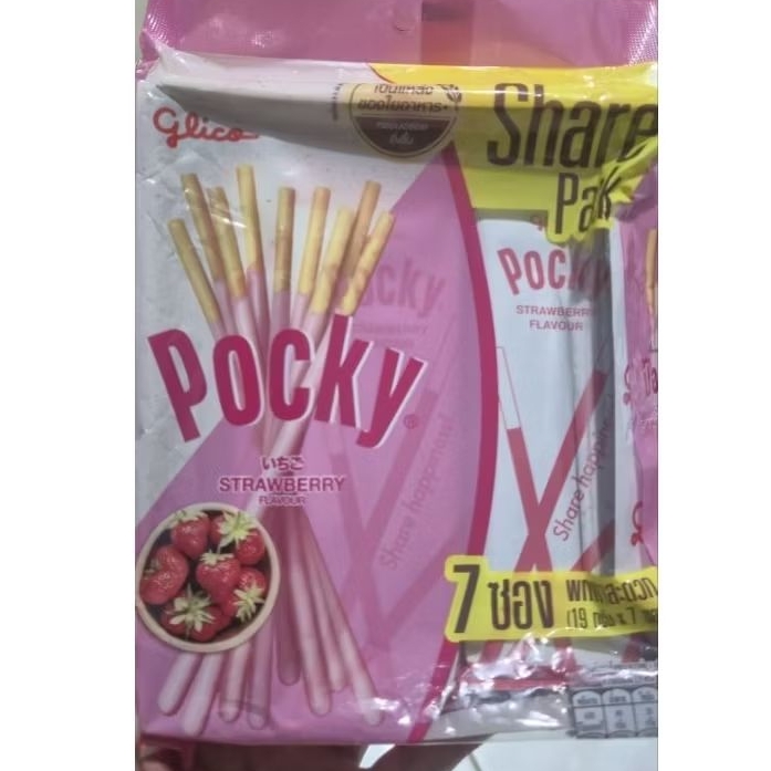 

[Halal] Snack Thailand /Ready Stock Pocky Asli Thailand/Rasa Stoberry Harga per pack/isi 7 bungkus