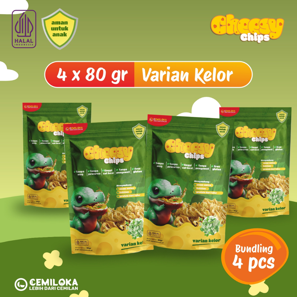 

BUNDLING 4PCS CHEESY CHIPS KELOR–HEMAT KELUARGA • NO MSG • ZIPLOCK • PRAKTIS DISIMPAN • BEBAS GLUTEN