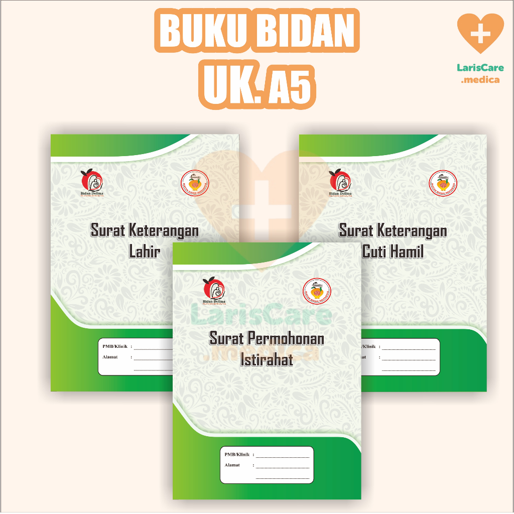 

buku administrasi bidan A5 ,surat permohonan istirahat ,rincian biaya persalinan ,surat keterangan cuti h4mil ,lembar rujukan ,surat keterangan lahir ,surat keterangan h4mil ,surat keterangan kem4tian